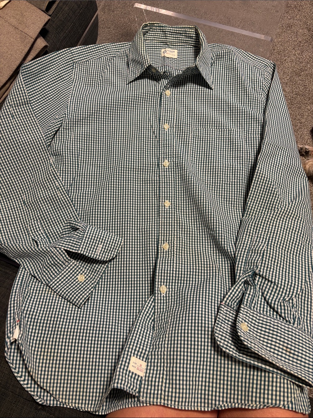 J Crew Men's Green Check Button-Up Shirt